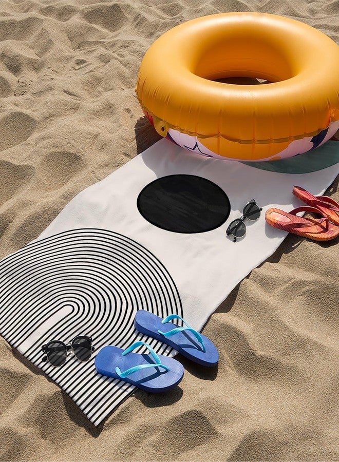 Tzhim Boho Beach Towel, Minimalist Black and Green Circle Pattern Pool Towels, Mid Century Modern Sand Towel Large Bath Towels Gifts for Women Girls, Boho Bathroom Decor, Coastal Boho Decor, 29x60in - Image 3